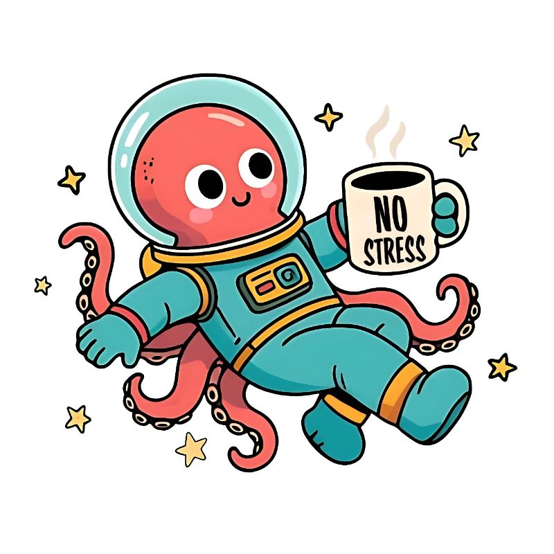Pieuvre Astronaute Spatiale avec tasse de café