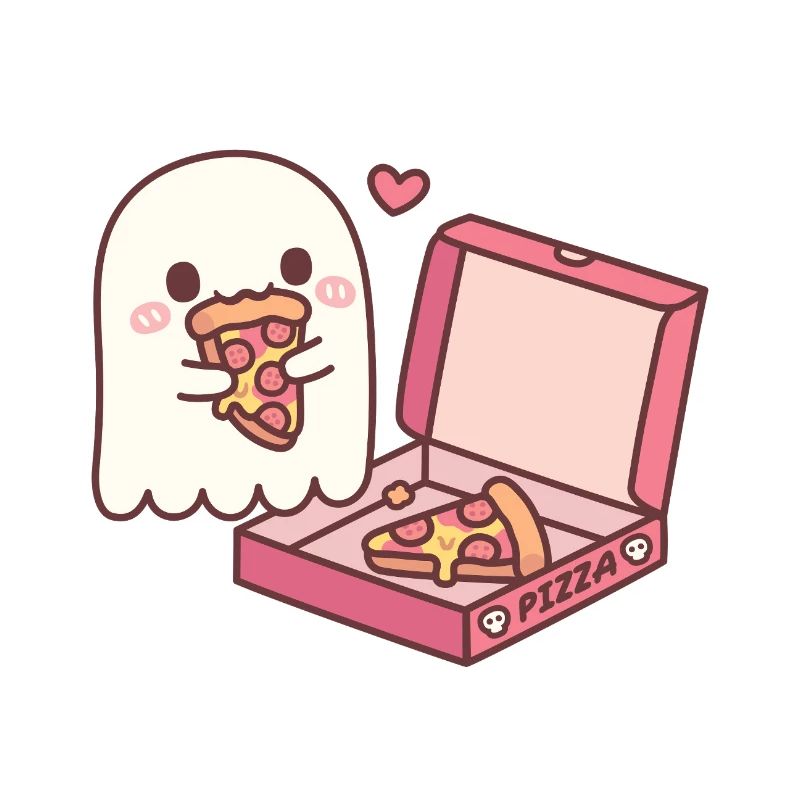 Fantôme mignon mangeant de la pizza drôle