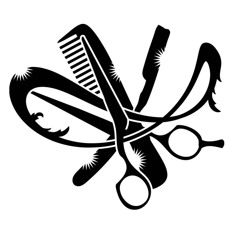 Un logo de coiffure avec un peigne, ciseaux et