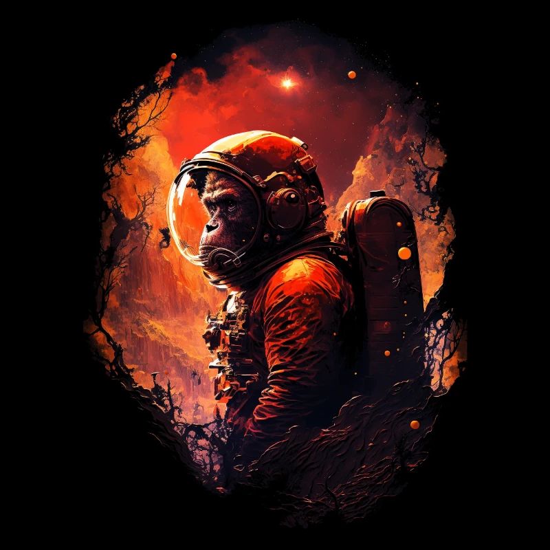 Monkey Astronaut Chimpanzee Space Surreal Moon
