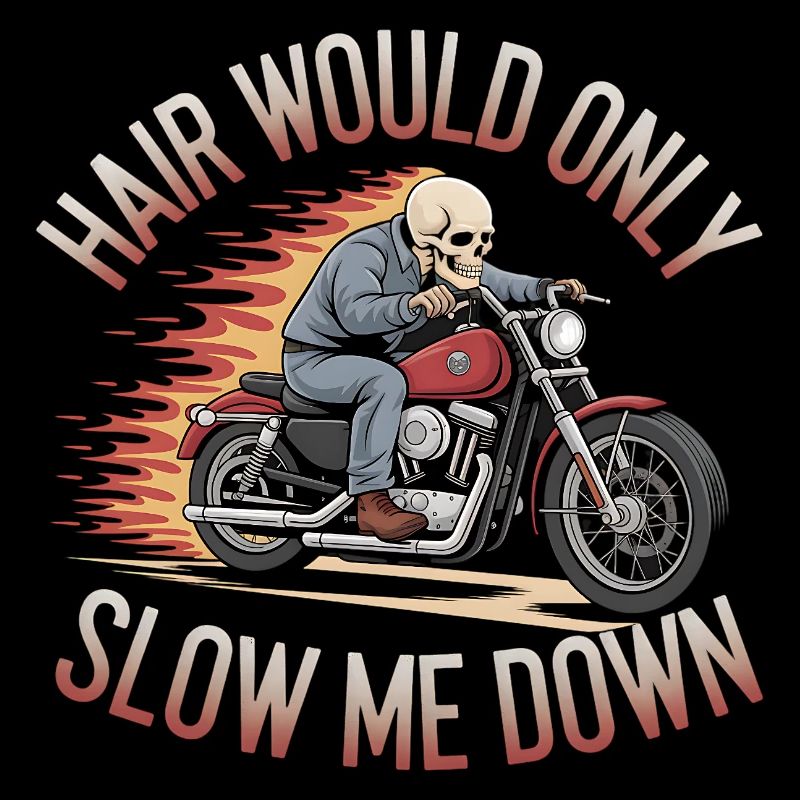 Bald Biker Skull Motorcycle Rider Funny Graphic