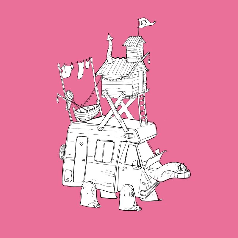 Camping car turtle white background