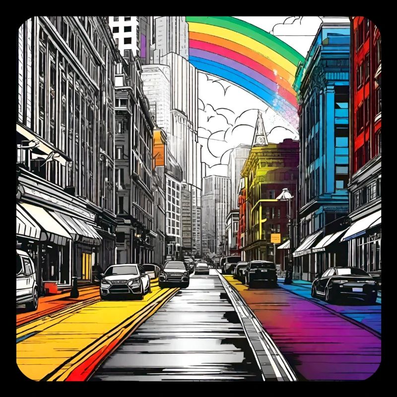 Stadtleben mit Regenbogen