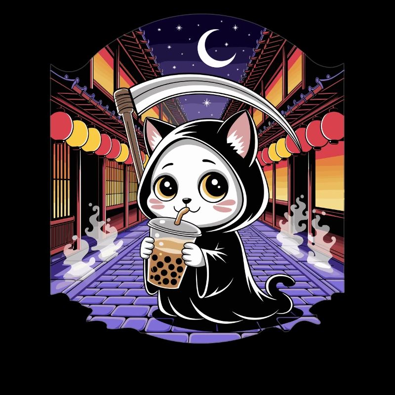 Grim Reaper Anime Cat Cherry Blossom