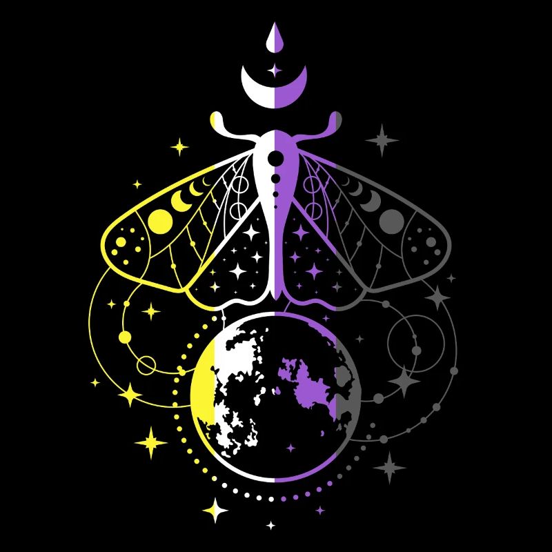Nonbinary Pride Motte mit Mond und Sternen