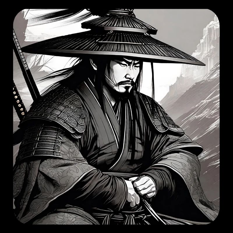 Guerrier Samouraï Solitaire Noir Blanc Asie Kendo