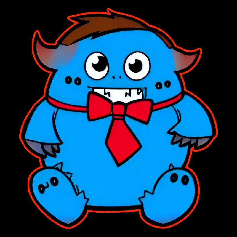 Mignon monstre zombie bleu avec arc rouge