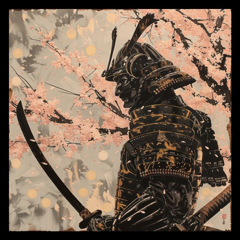 Japanisch, Samurai, Kirschblüte, Kunst, Ukiyo-E