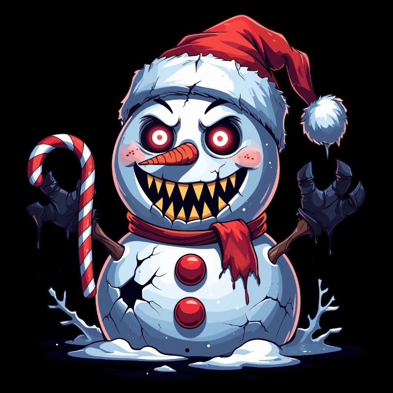 Scary snowman with santa hat