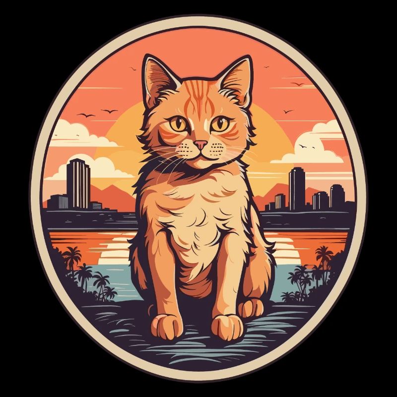 Retro cat in sunset