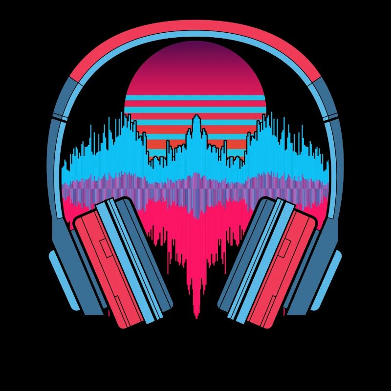 Music Gift Headphone 90s Synthwave Soundwave