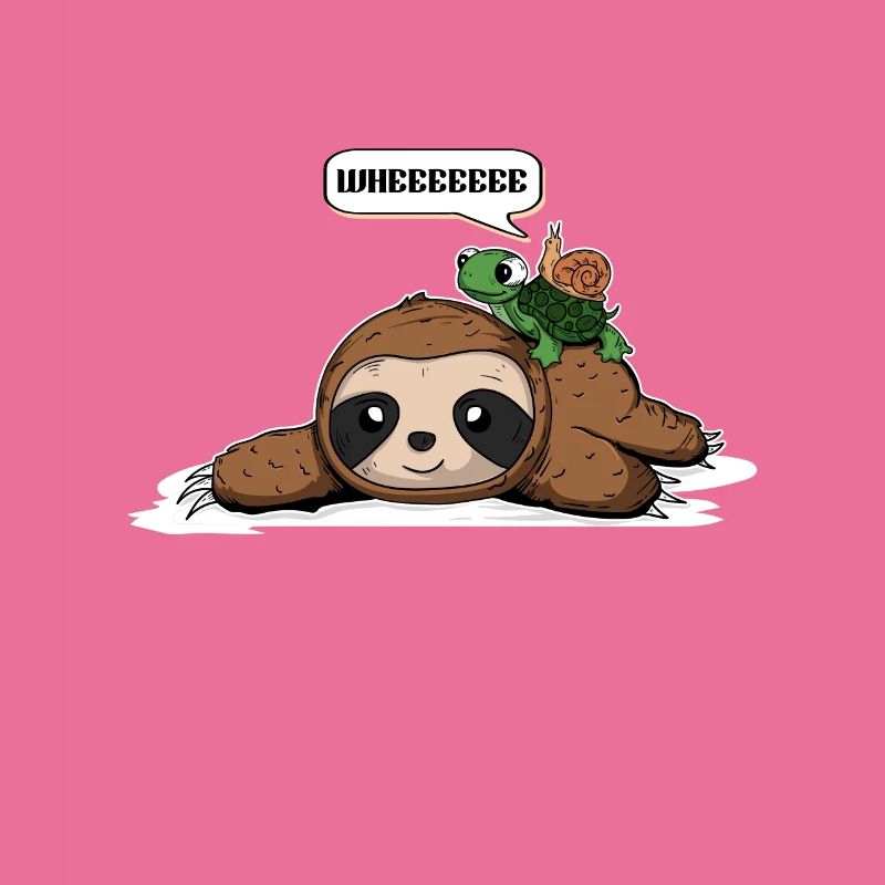 Snail and turtle ride sloth.