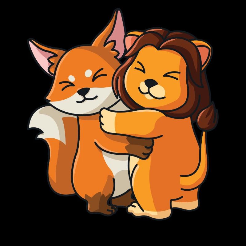 Renard avec lion aime les animaux mignons doux
