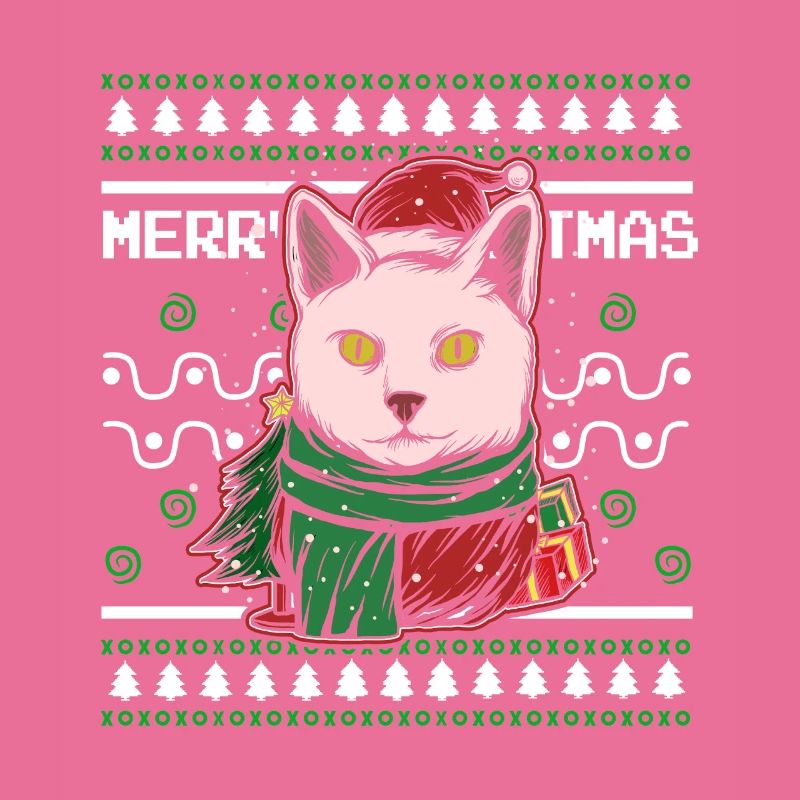 Moche pull de Noël Tshirt chat de Noël