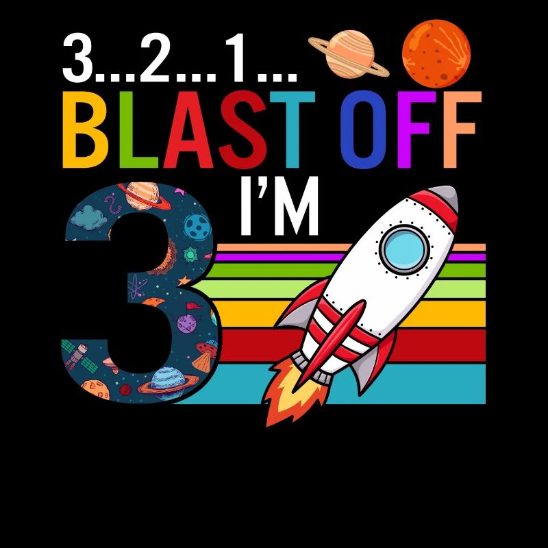 Outer Space Shirt, 3 2 1 Blast Off I'm 3 Tee,
