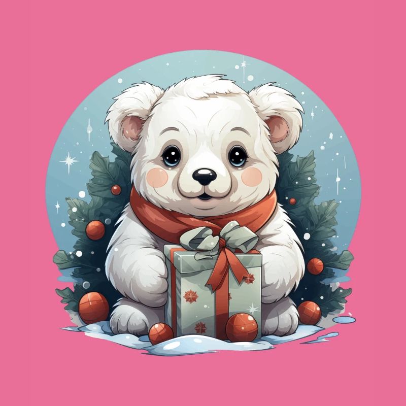 Weihnachtseisbär mit einem Geschenk