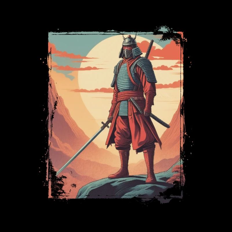 Samurai - Krieger mit Schwert auf Berg