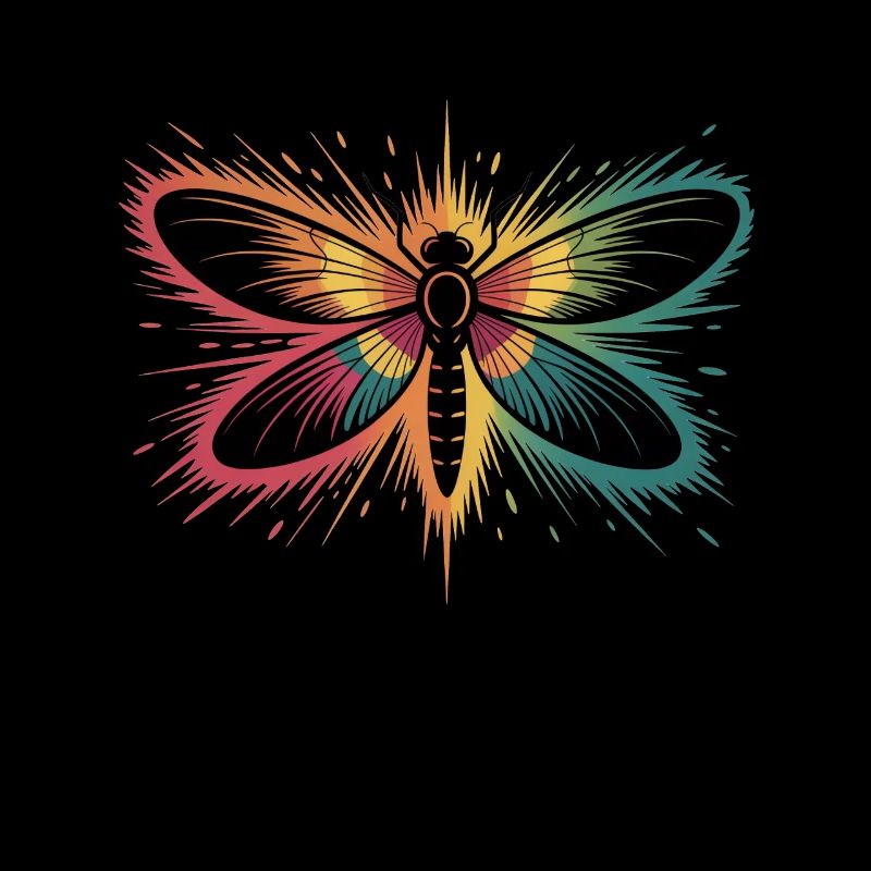 Libellule colorée avec explosion de couleurs