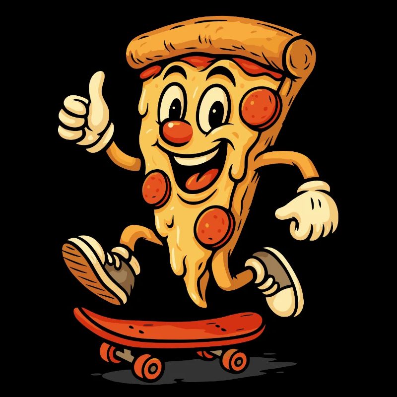 Skateboard fahrende Pizza