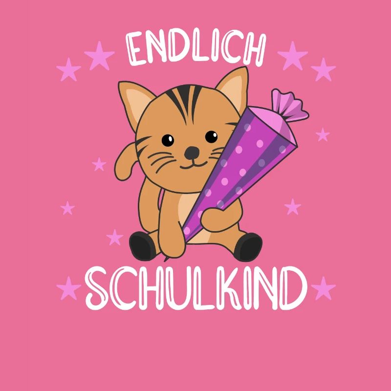 endlich Schulkind Einschulung Schule Katze