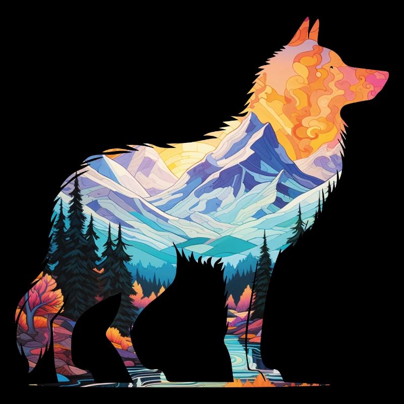 Wolf Silhouette Landschaft Art Deco