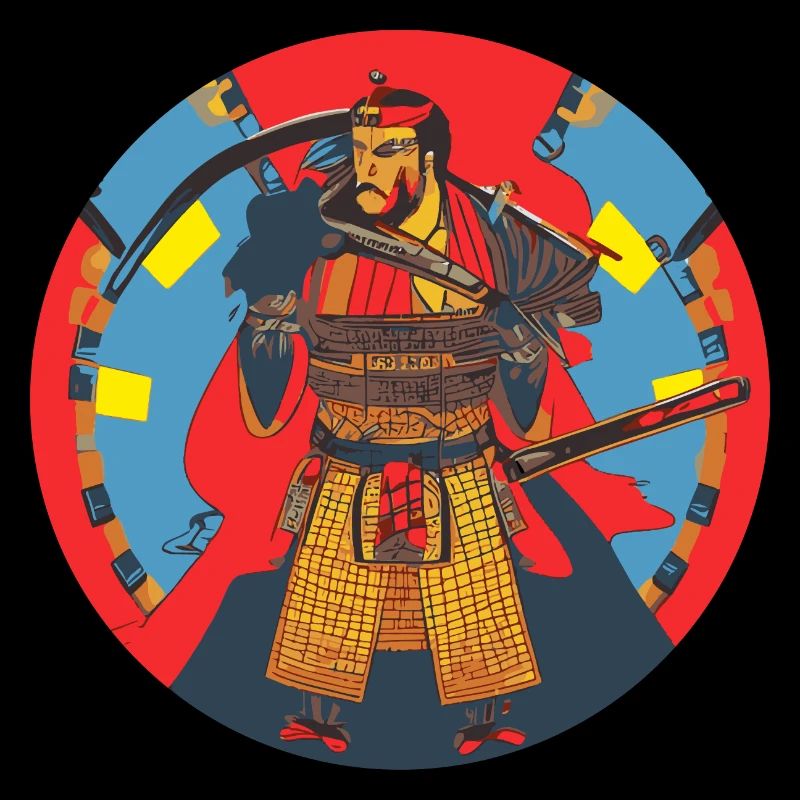 Coole farbenfrohe Zeichnung eines Samurai