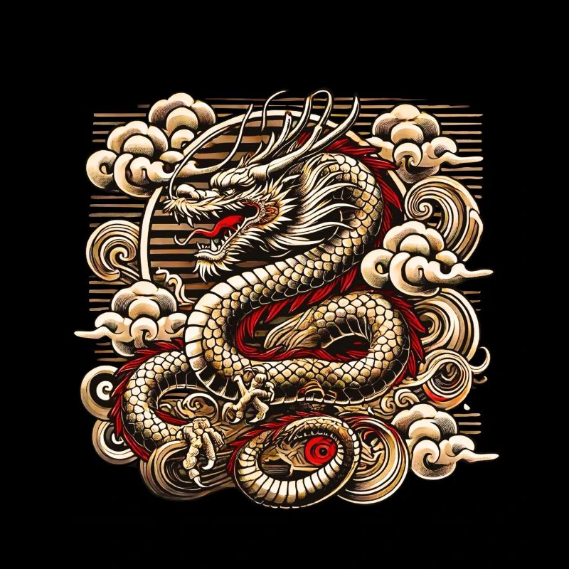 Imperial Dragon Japan Retro 80s 90s Clouds