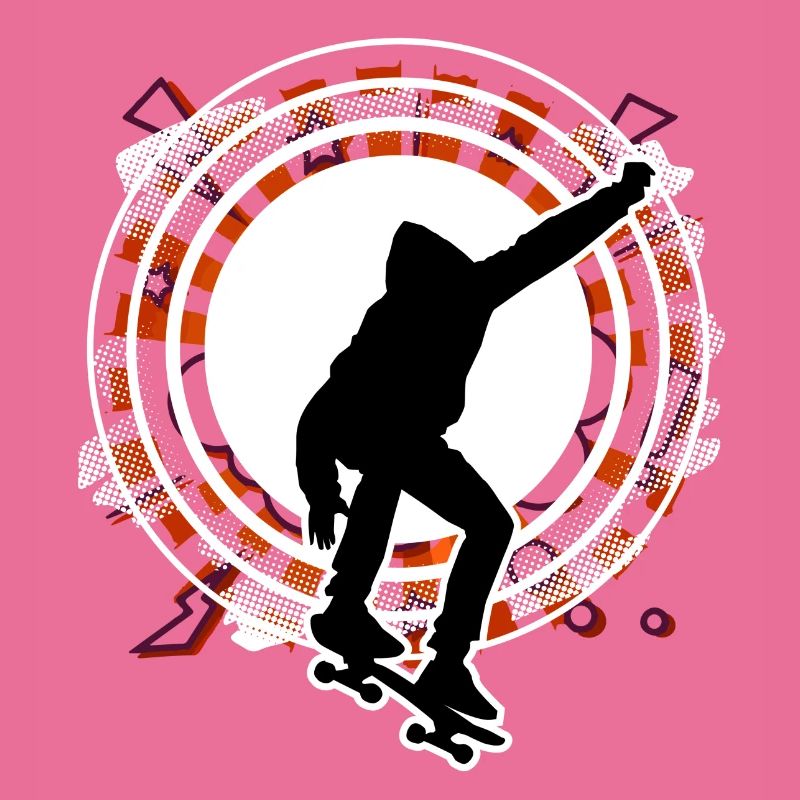 Skateboarder jumps red circle circle grid