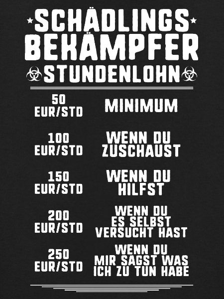 Schädlingsbekämpfer Kammerjäger Stundenlohn