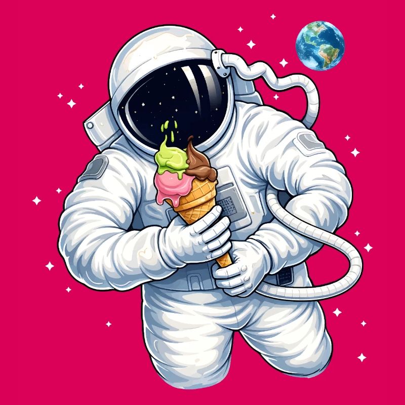 Astronaut mit Eiscreme im Weltall 
