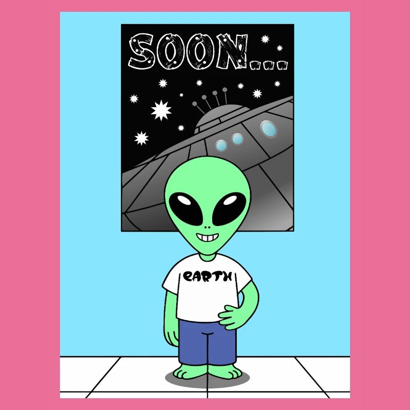 Alien devant le vaisseau spatial Terre