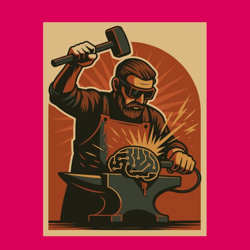 Blacksmith forges brain on anvil