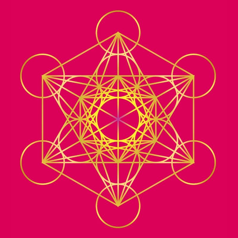 Cube de Metatron en or avec un centre rose