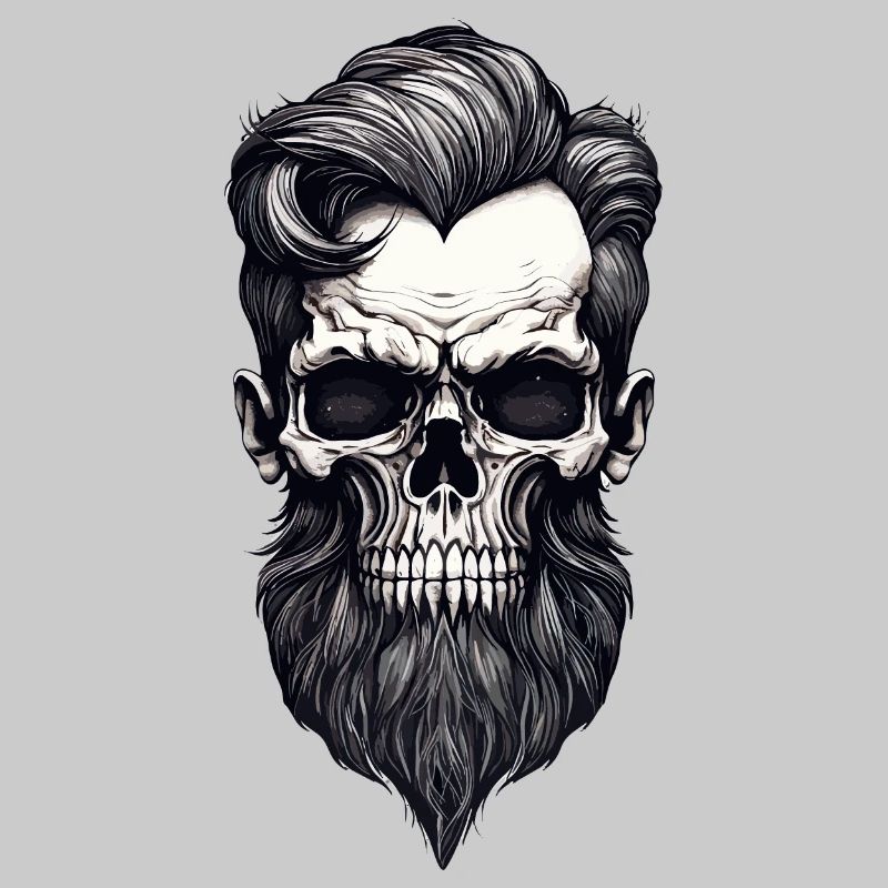 Rockabilly Schädel Mann mit Bart schwarz weiß