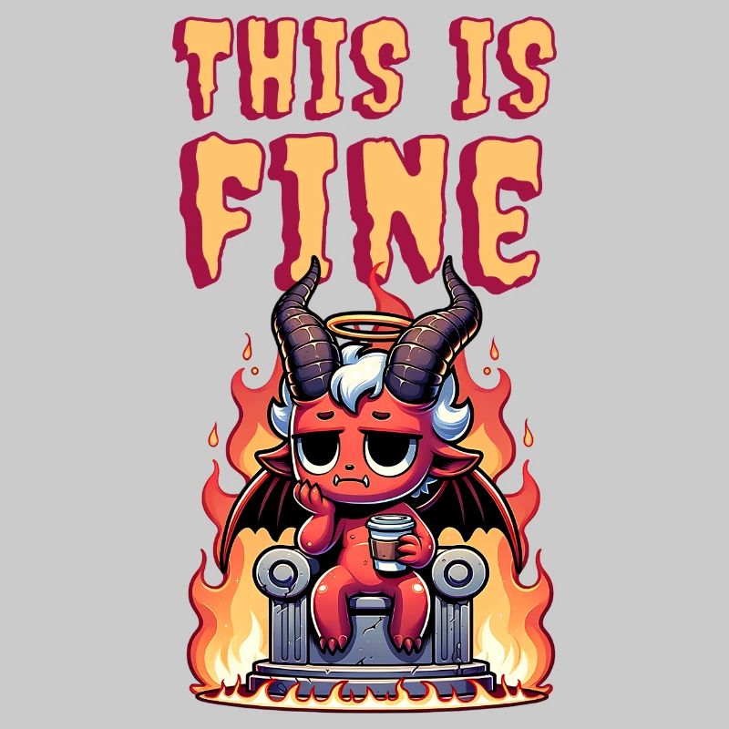 cute devil with coffee | this is fine meme