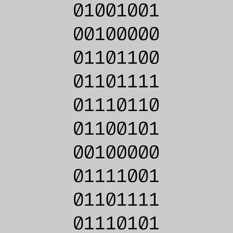 "I LOVE YOU" in binary code.