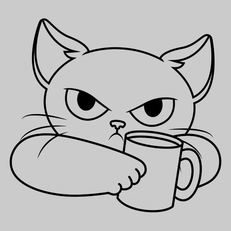 Bad-tempered cat with cup