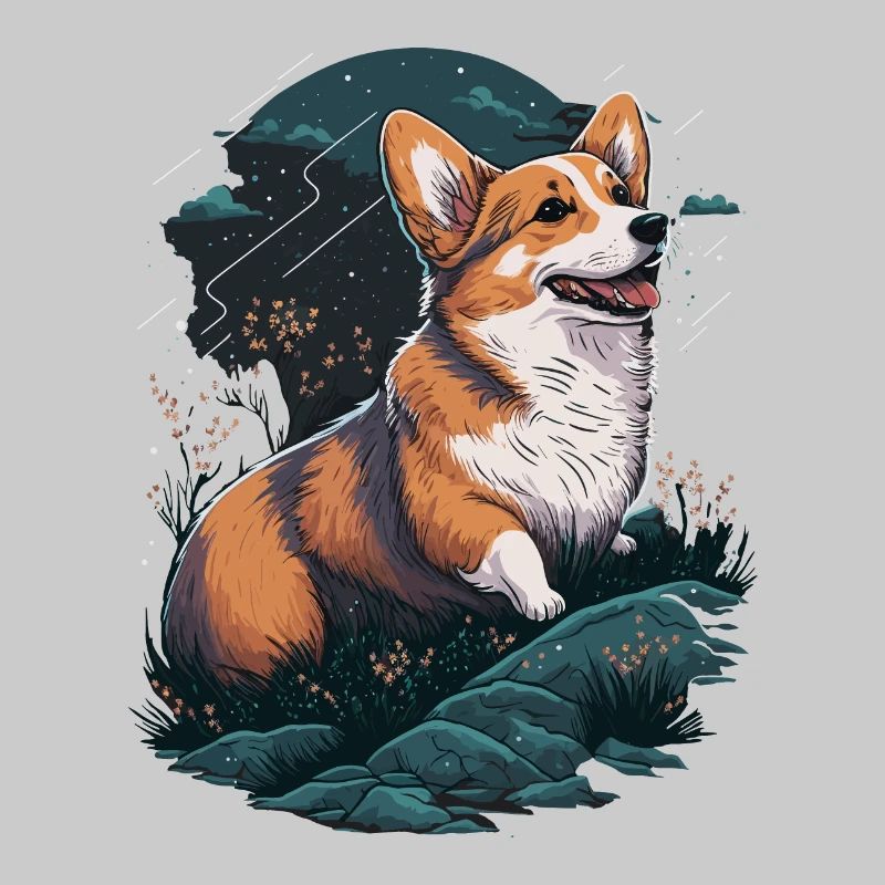 Corgi avec les fleurs