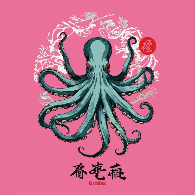 Conception d’affiche japonaise Octopus Ukiyo-E Kanji