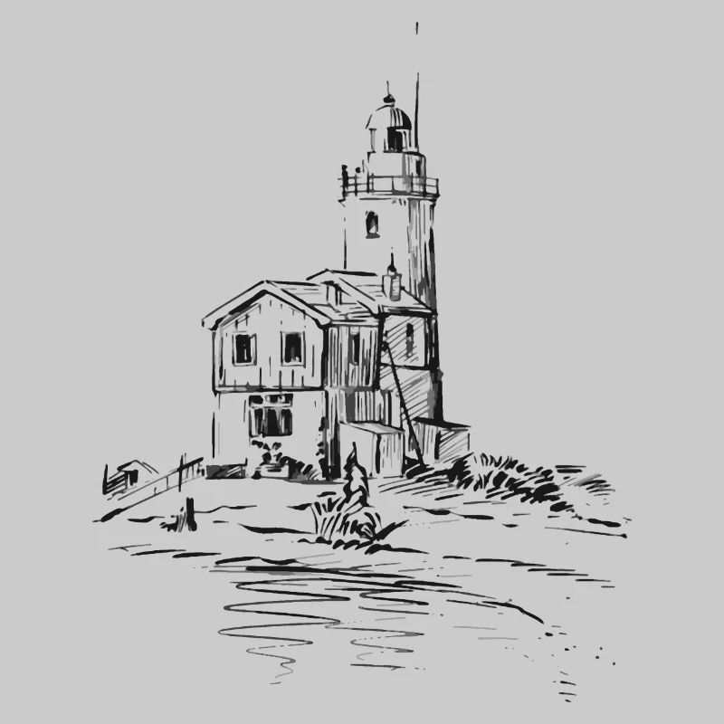 Sketch lighthouse on the beach coast