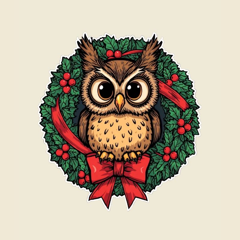 Eule im Weihnachtskranz