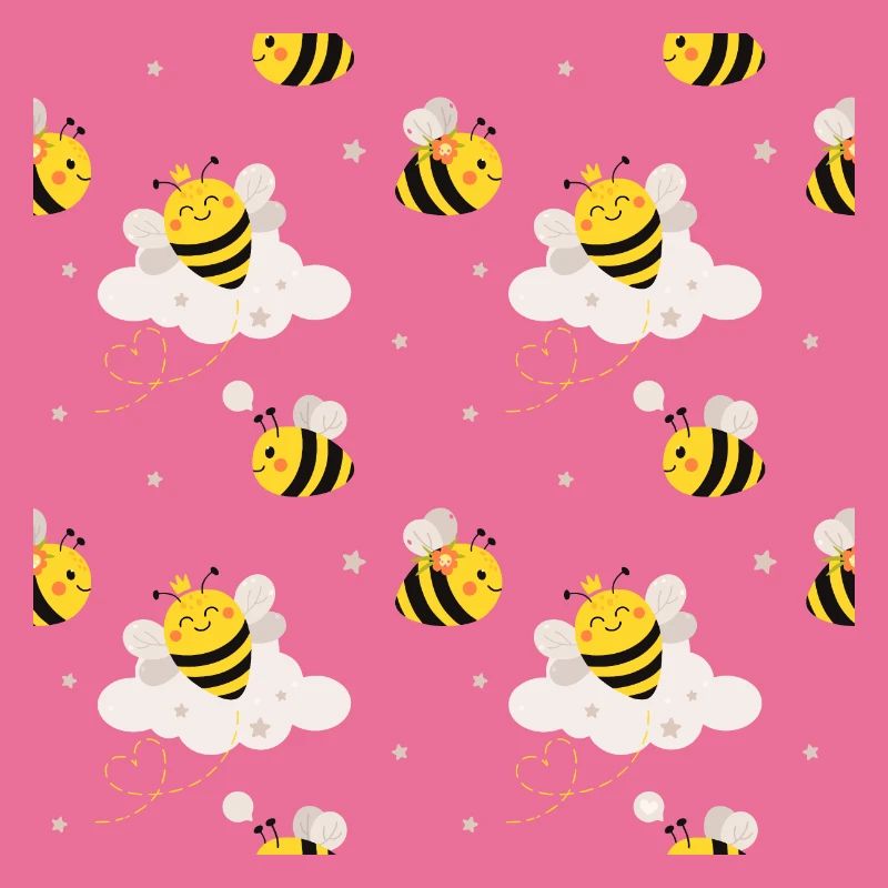 Cute bees in cloud pattern motif