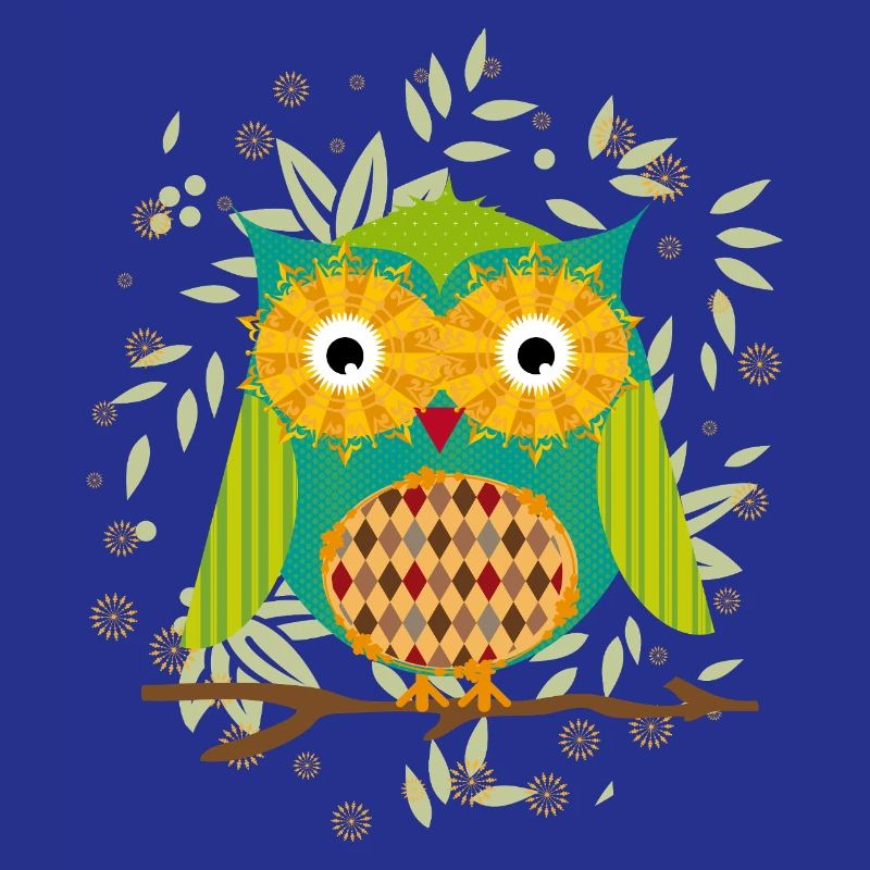 kunstvoll gestaltete Eule mit Patchwork-Muster