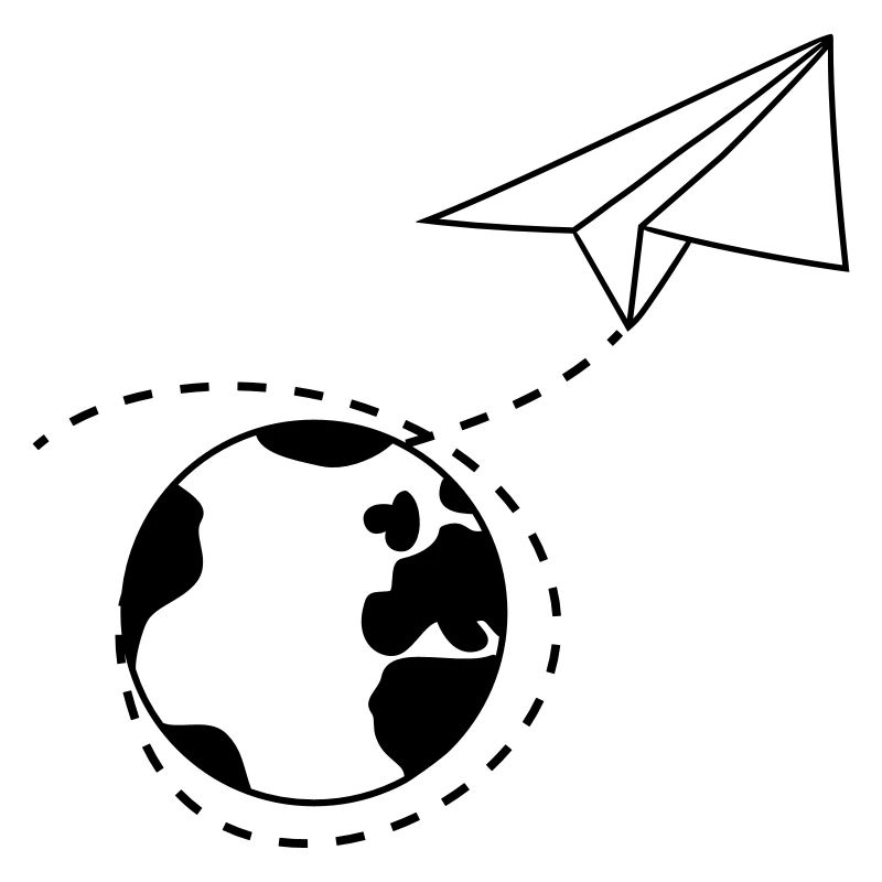 earth world trip dashed line paper airplane folded