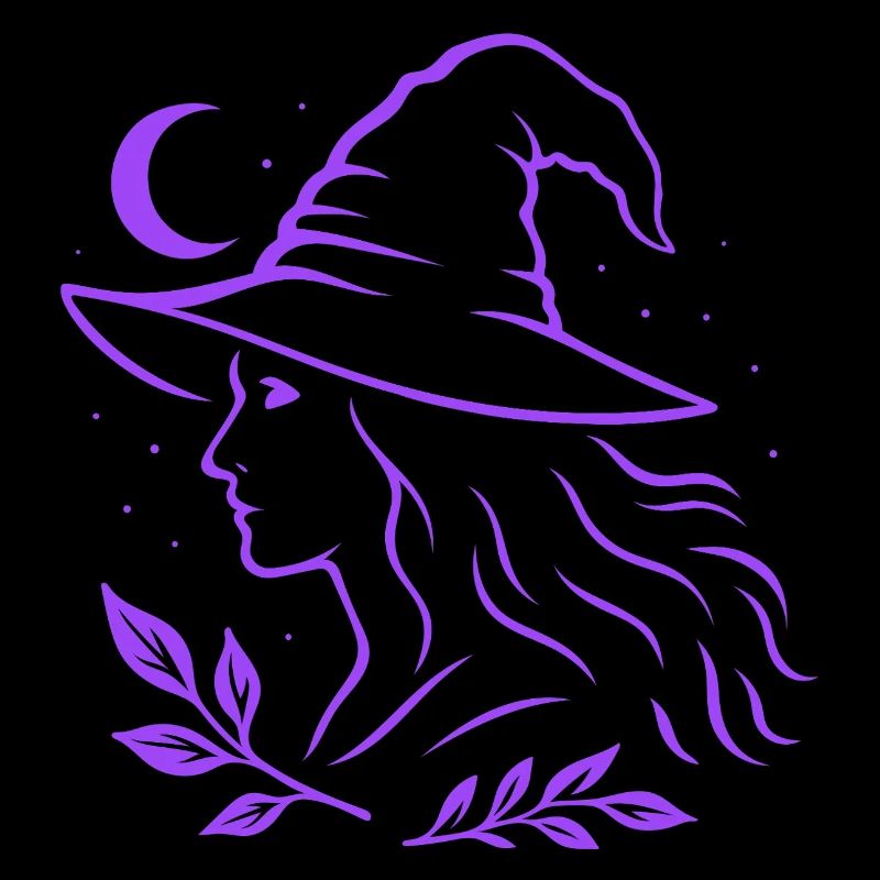 Silhouette de sorcière lune Witchcore Motif