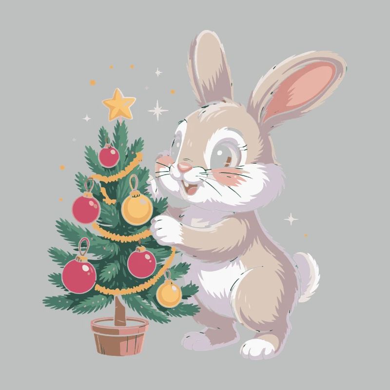 Easter bunny decorates tree