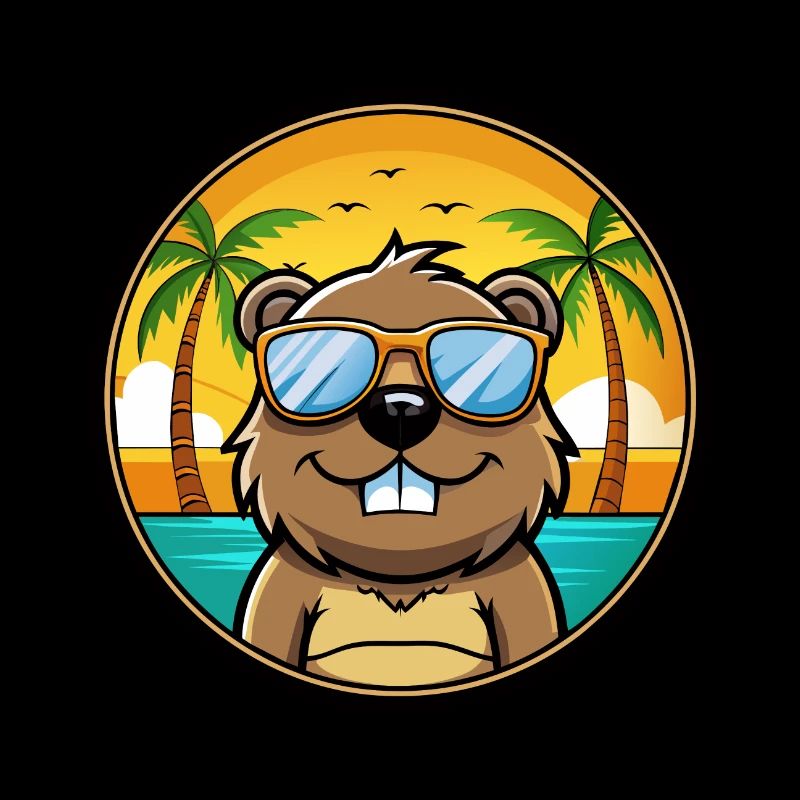Castor Drôle Dessin Animé Plage D’été Lunettes De Soleil Cool