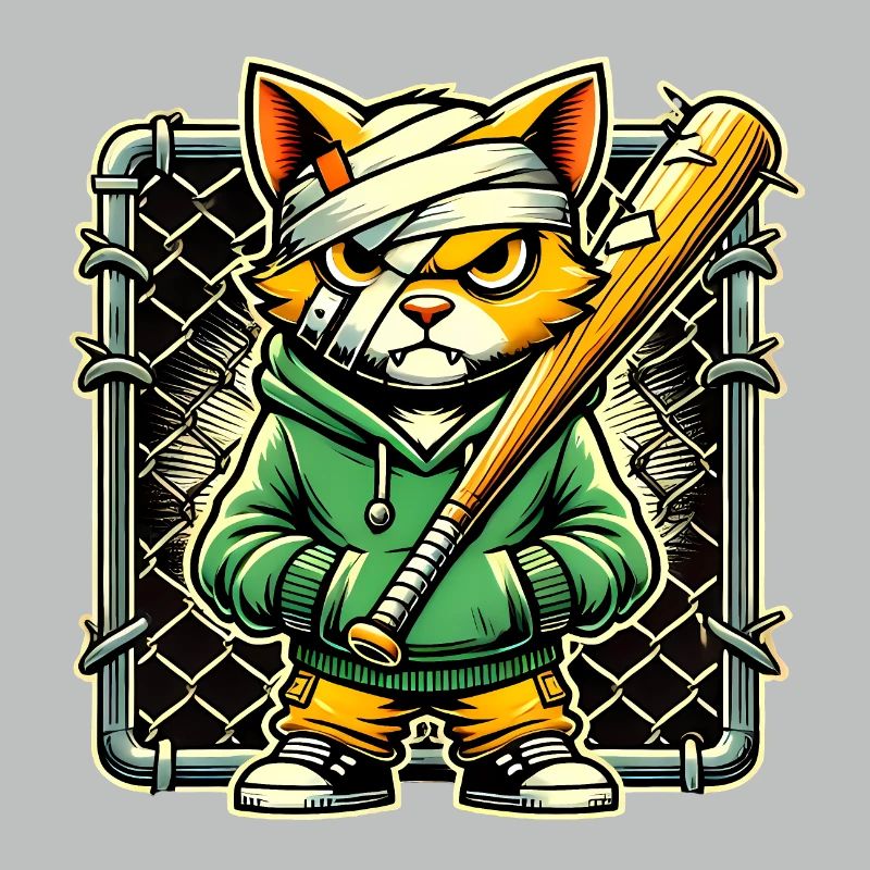 Fierce Cat with Bat Graphic Design