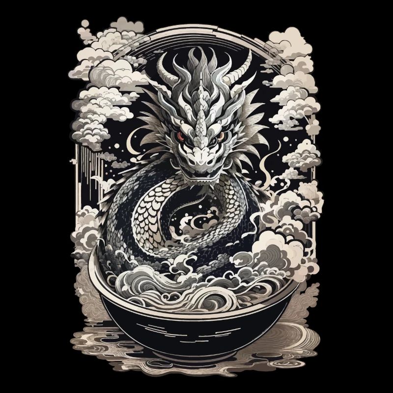 Drachen & Ramen Suppe Asiatische Retro Kunst