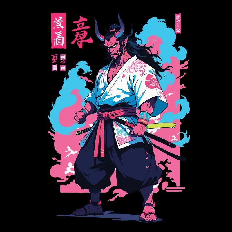 Samurai Oni Yokai Aesthetic Vaporwave Style